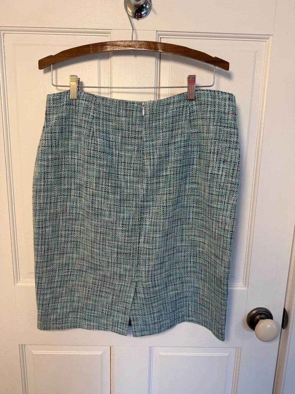 Grace Elements Tweed Pencil Skirt in Teal Blues Mix